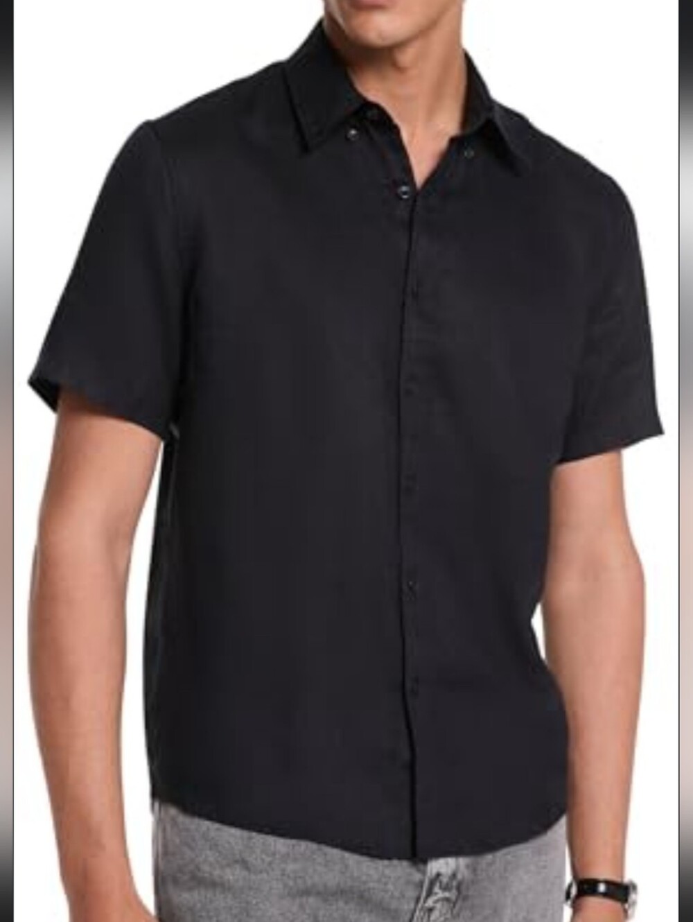 Michael Kors Men's Solid Black Short Sleeve Button-Down Shirt